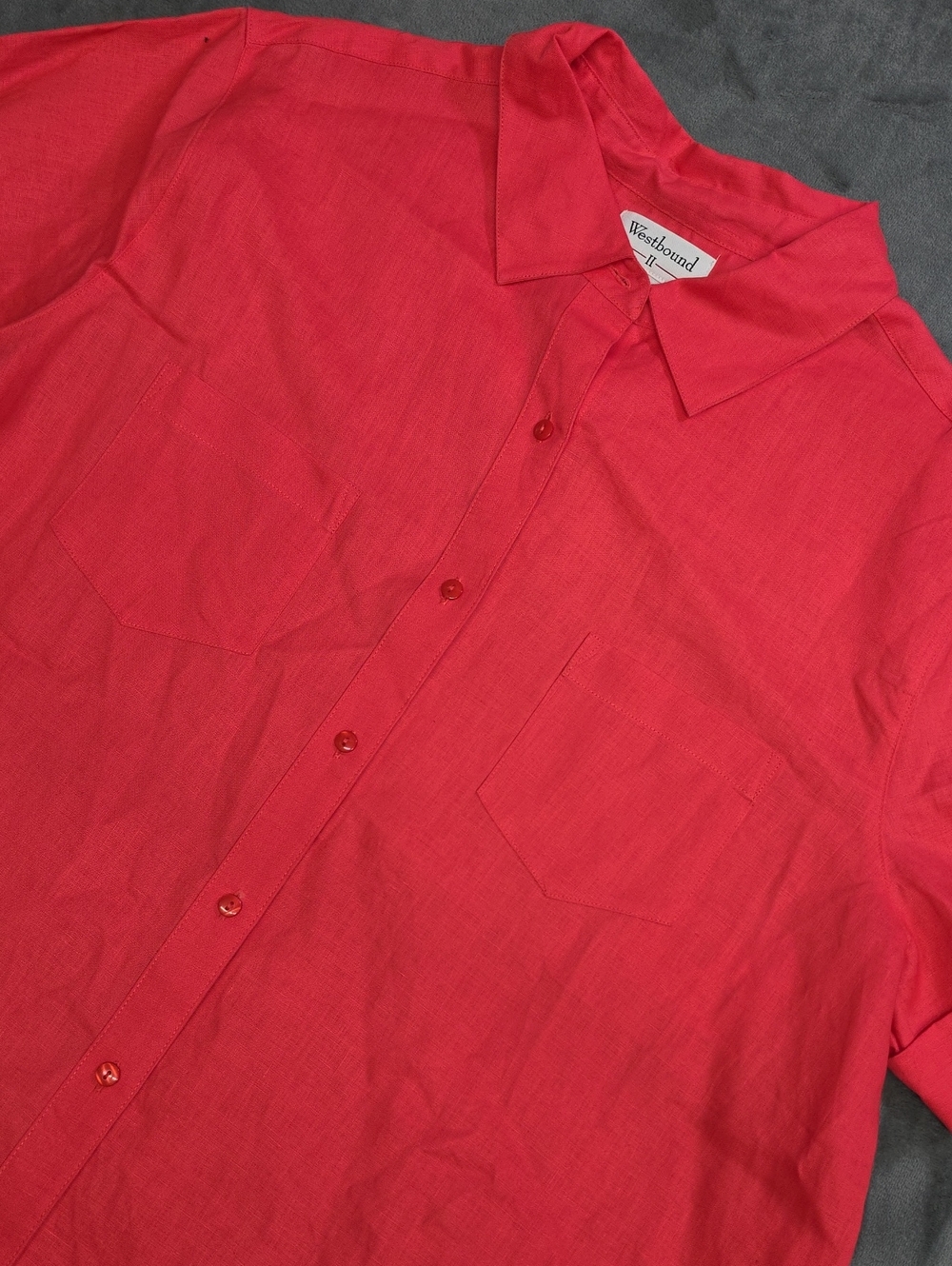 Westbound 2X Pink-Red Short Sleeve Linen Button-Down Shirt
